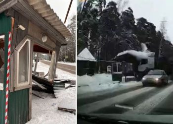 В Ленинградской области большегруз врезался в будку пограничников